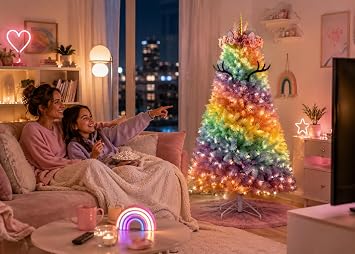 Treetopia Unicorn Christmas Holiday Tree Topper Kit, Pastel Flower Crown with Gold Light-Up Horn, Felt Ears & Eyelashes, Clip-On Holiday Tree Decoration, Festive Indoor Decor