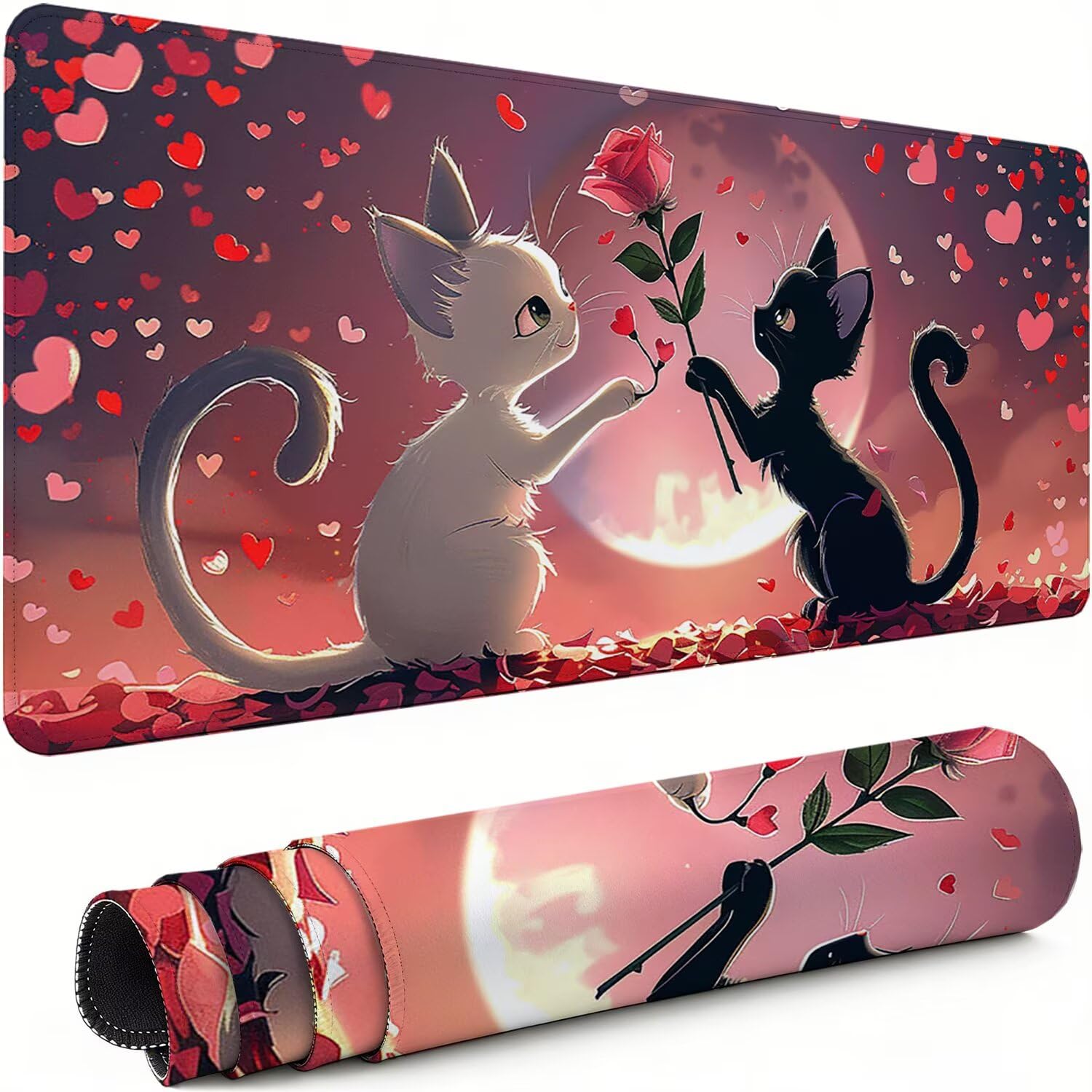 Podkładka pod mysz XXL dla kota 1200 x 600 x 3 mm antypoślizgowa gumowa podkładka pod mysz dla graczy kwiat precyzja kompatybilna z wszystkimi myszami, miękka powłoka wodoodporna ochrona na biurko do