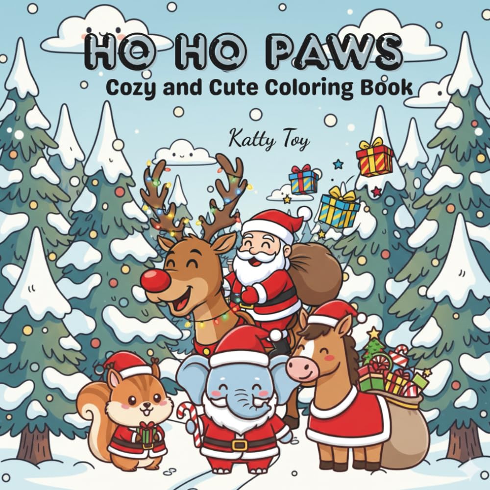 Ho Ho Paws: Cute Coloring Book as Christmas Gift, for Adult or Kids