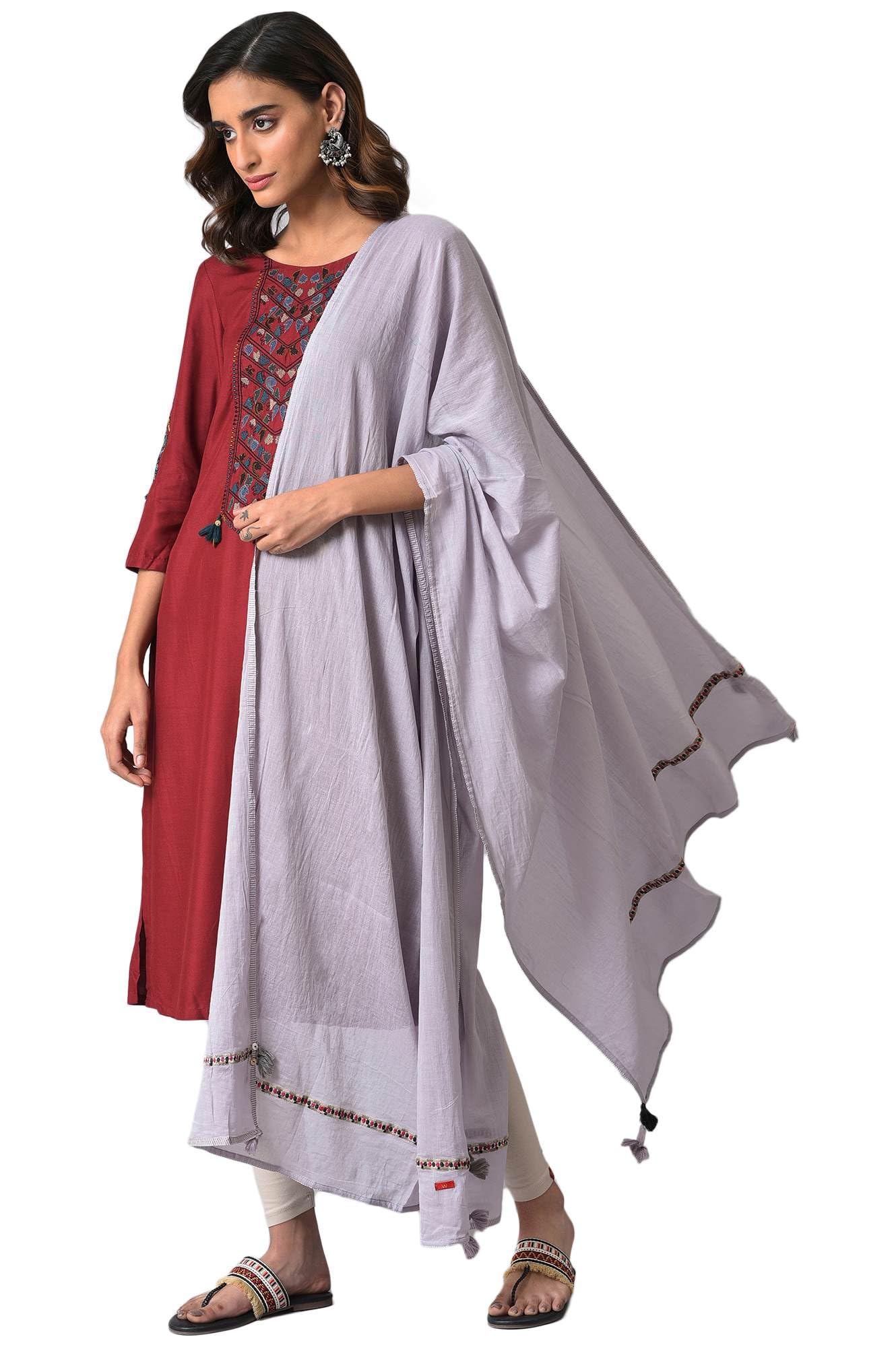 Lilac Dupatta with Embroidery-image-37