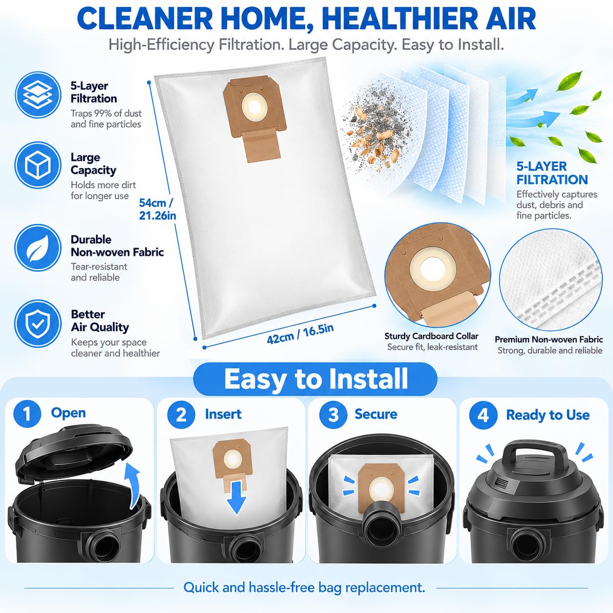 Sacchetti Filtro Aspirapolvere, per Bosch Gas 15 Professional