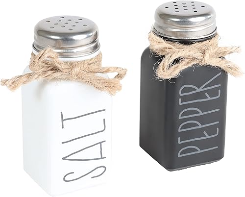 Farmhouse - Juego de salero y pimentero, botellas de vidrio rústicas con tapas de acero y cordel