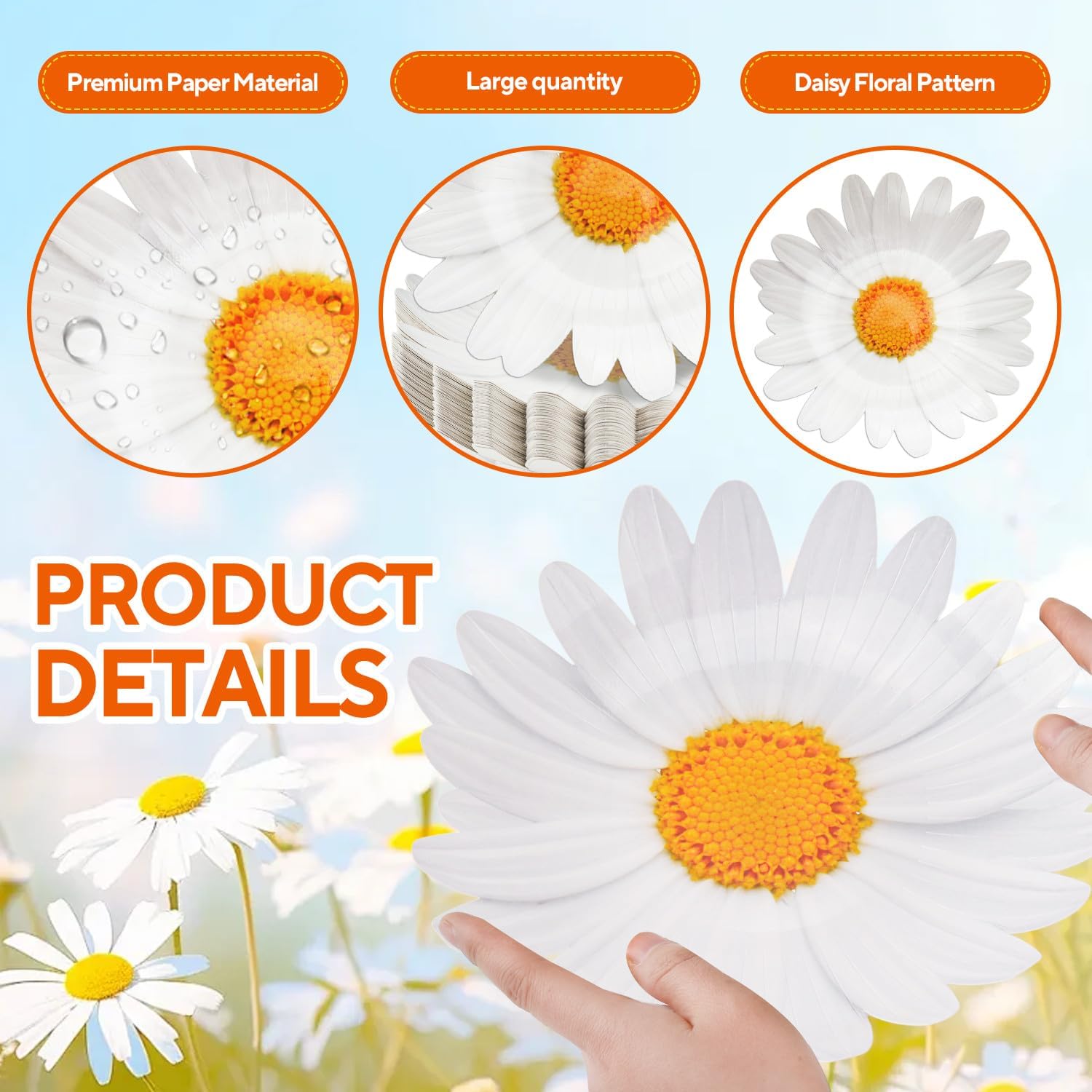 100 Pack Daisy Floral Paper Plates Flower Disposable Dinner Plates 9.5 Inch Spring Summer Tableware for Boho Groovy Birthday Wedding Baby Shower Party Supplies (White)