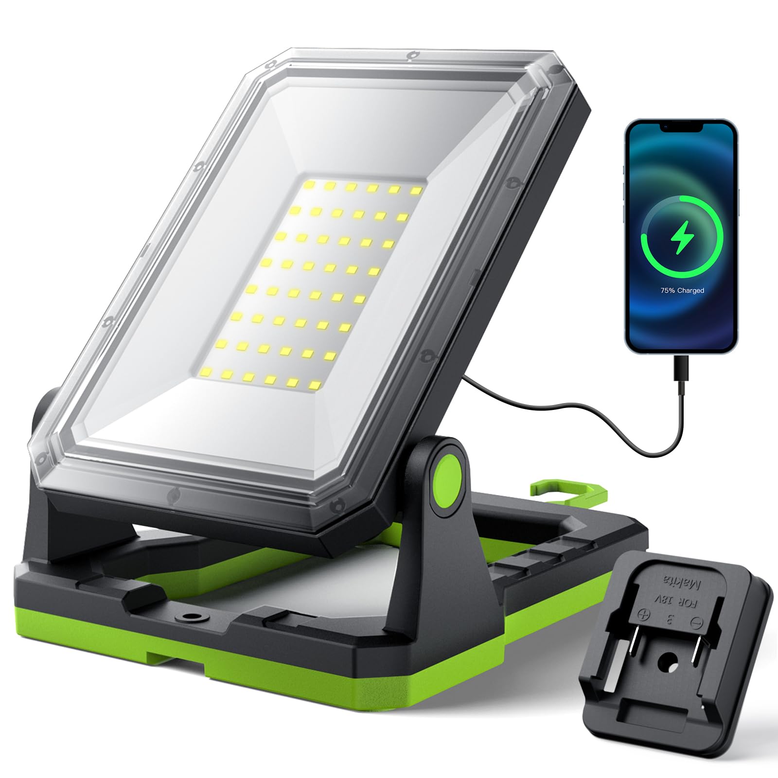 Battery Lamp For Makita 18/21 V, 48 W 2 Brightness Settings Wireless LED Work Light Battery - View #5