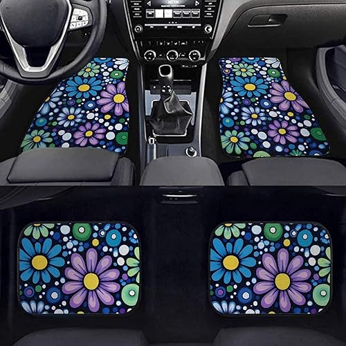 Miniatura 5 de Alfombrillas de látex de flores hippie resistentes a la abrasión, 4 piezas, para automóviles, SUV, pistas, accesorios de decoración de automóviles