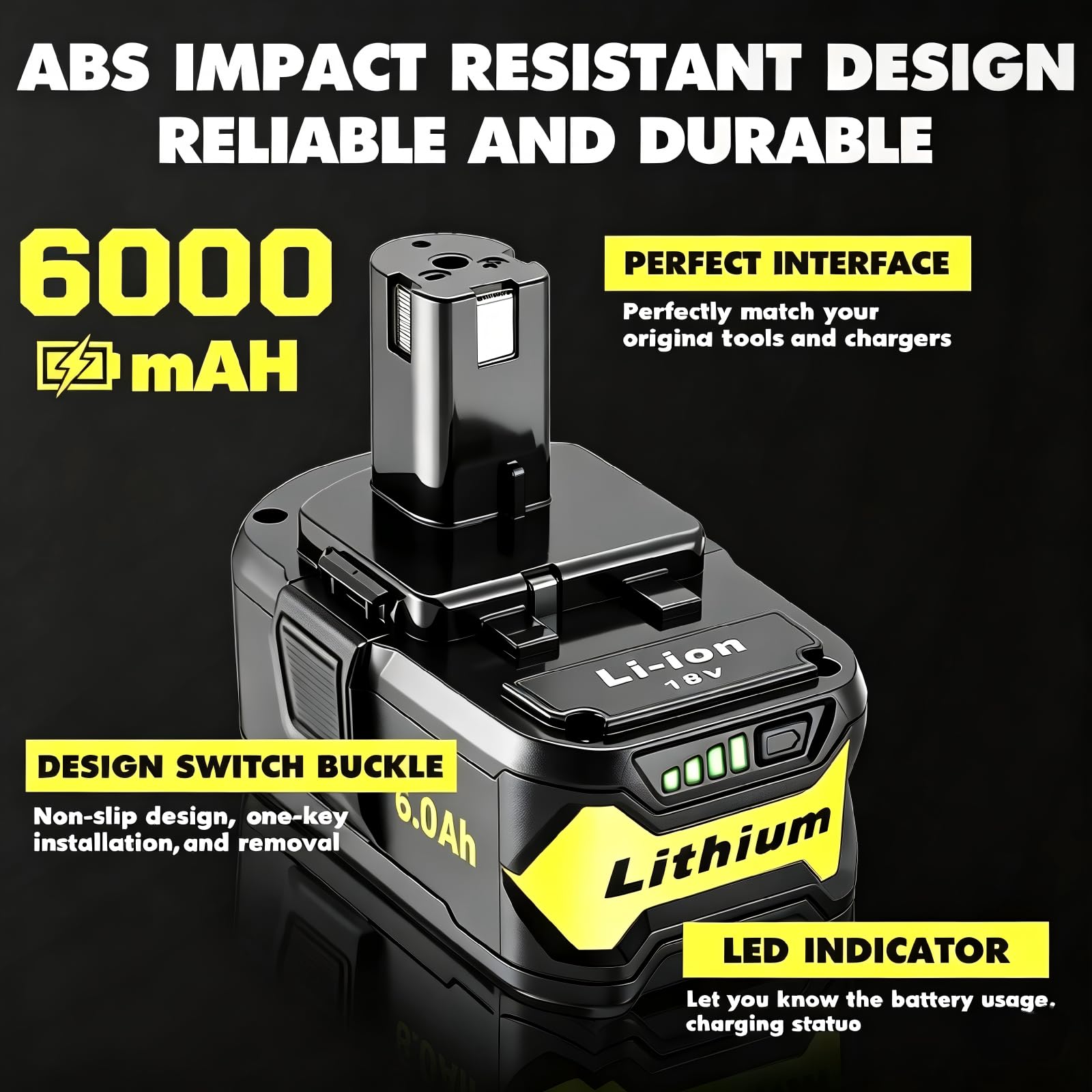 Paquete de 2 baterías de repuesto de alta capacidad de 8000 mAh para batería Ryobi de 18 V, compatible con herramientas eléctricas inalámbricas y cargador Ryobi de 18 V ONE+