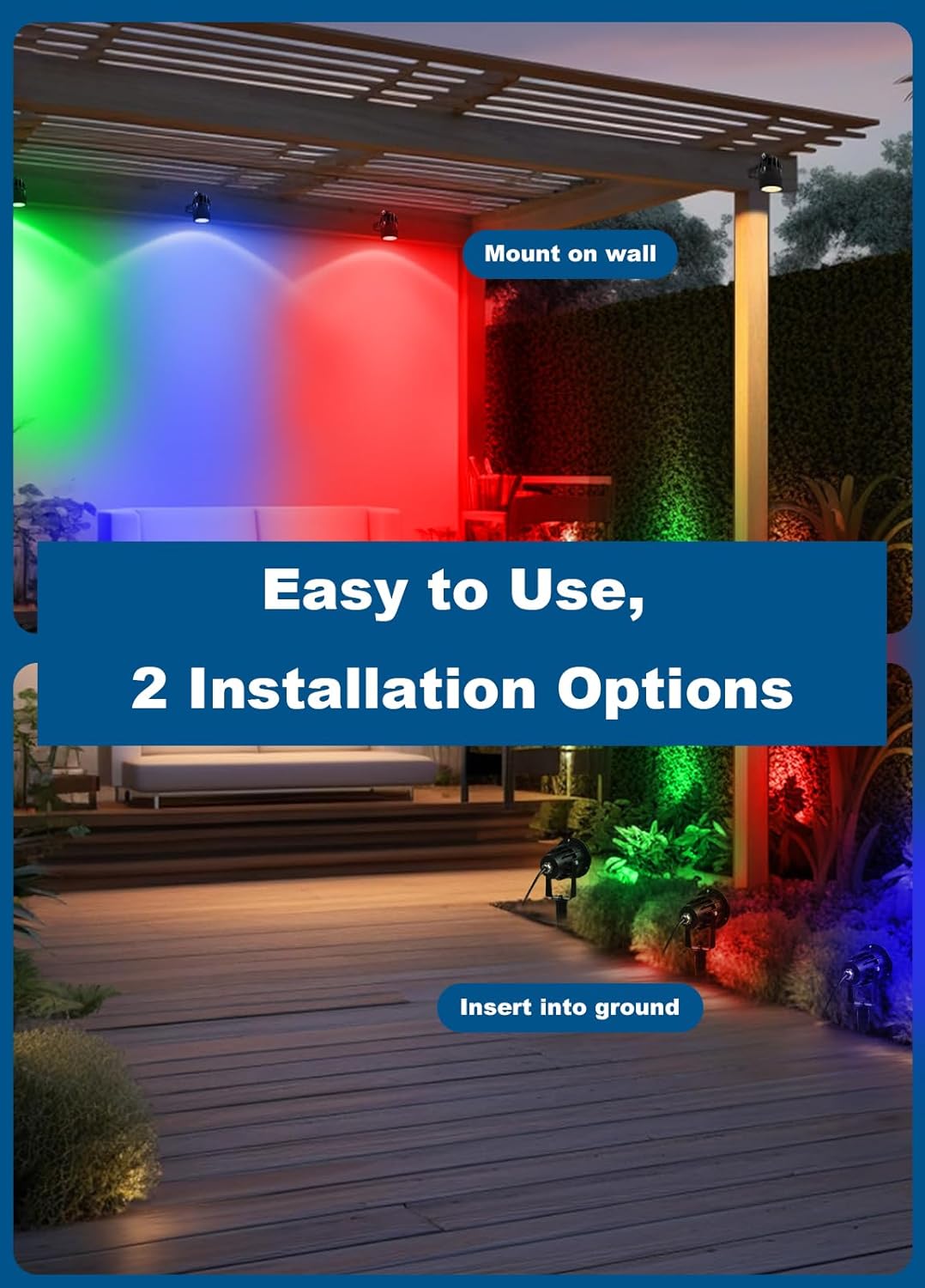 PYDS Christmas Spotlights Outdoor, 12W RGBW Halloween Spot Lights with Remote, 120V Plug-in Color Changing LED Landscape Lighting with IP65 Waterproof for Yard Garden Tree Decor, 2 Pack - Image 6