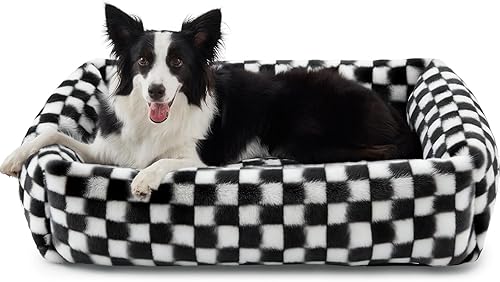 Miniatura 11 de JOEJOY Linda cama para perros de tamaño mediano, camas rectangulares suaves y peludas para perros grandes y medianos, cama ortopédica lavable para