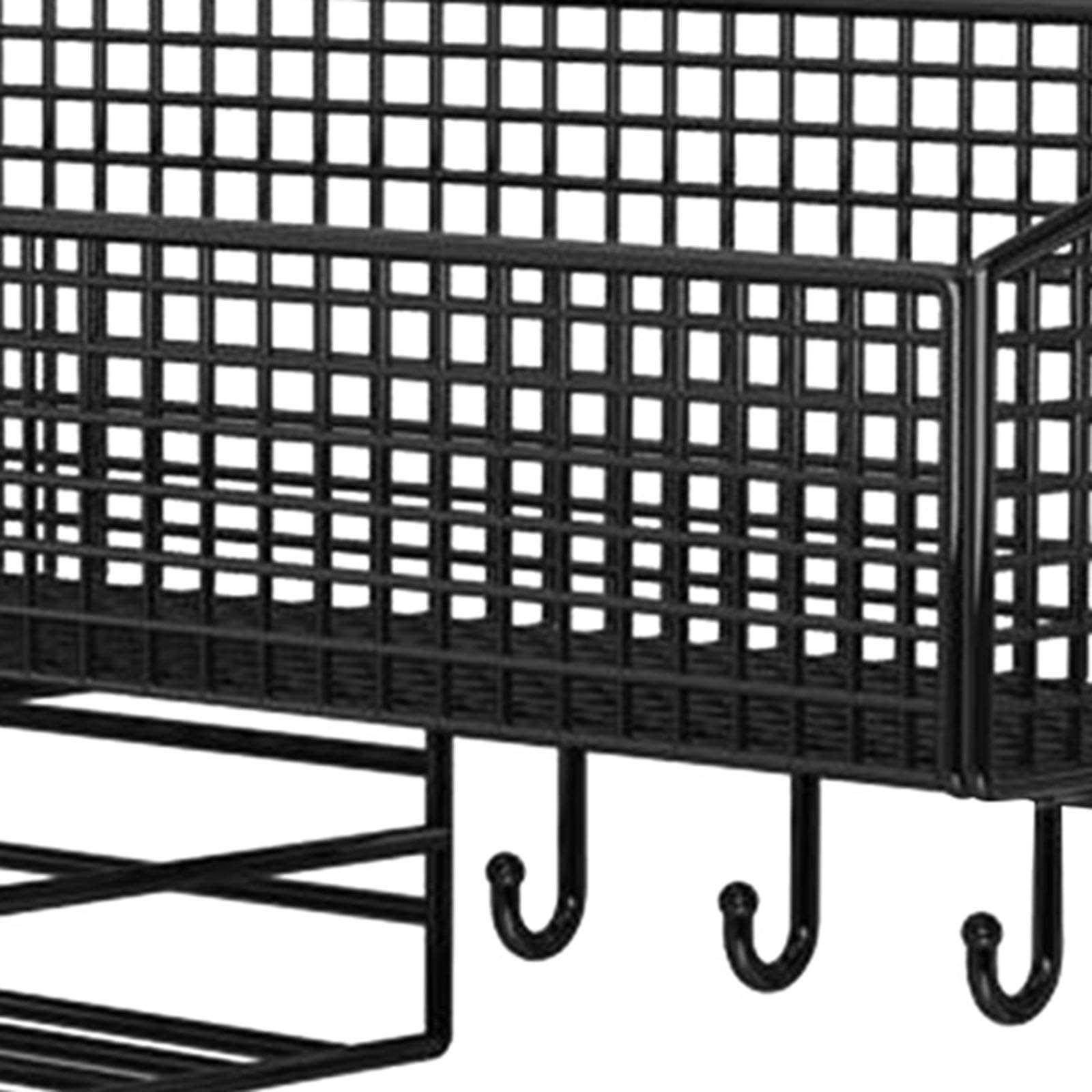 Hängekorb, Obst Aufbewahrungskörbe, hängende Obstkörbe, selbstklebend, hängende Lagerung Organisator, Metallgitter Körbe abnehmbar für Küche Bad Schränke, Schwarz Groß mit Haken