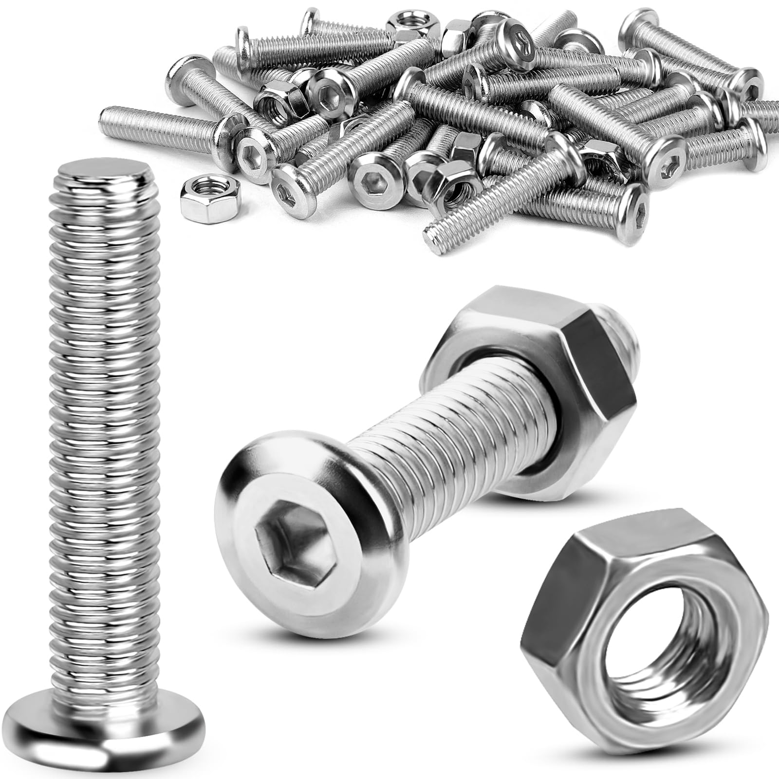 TXXATX Screws M4 x 40 mm with Nuts Set of 50 Stainless Steel Screws Full Thread Flat Head Screws Hex Screws M4 Threaded Screws Allen Screw for Furniture Repair Wood Workbench DIY