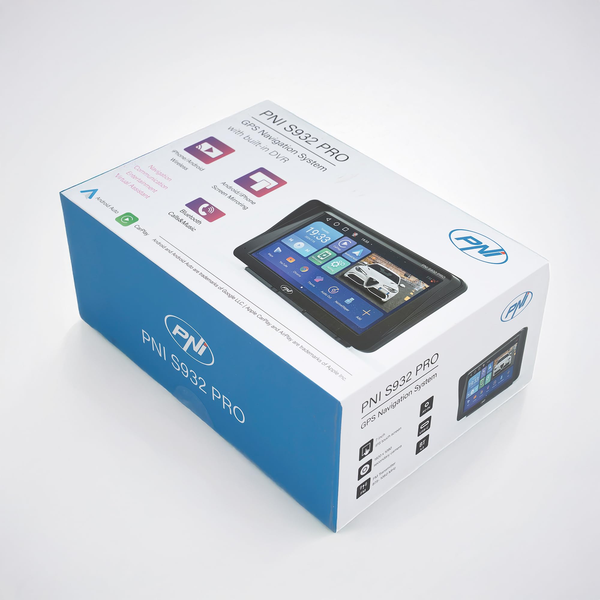 Sistema di navigazione GPS con DVR integrato PNI S932 Pro Display 7 pollici, memoria 32 GB, RAM DDR3 2 GB, Android 13, trasmettitore FM, Mirror Link, Carplay e Android Auto, telecamera