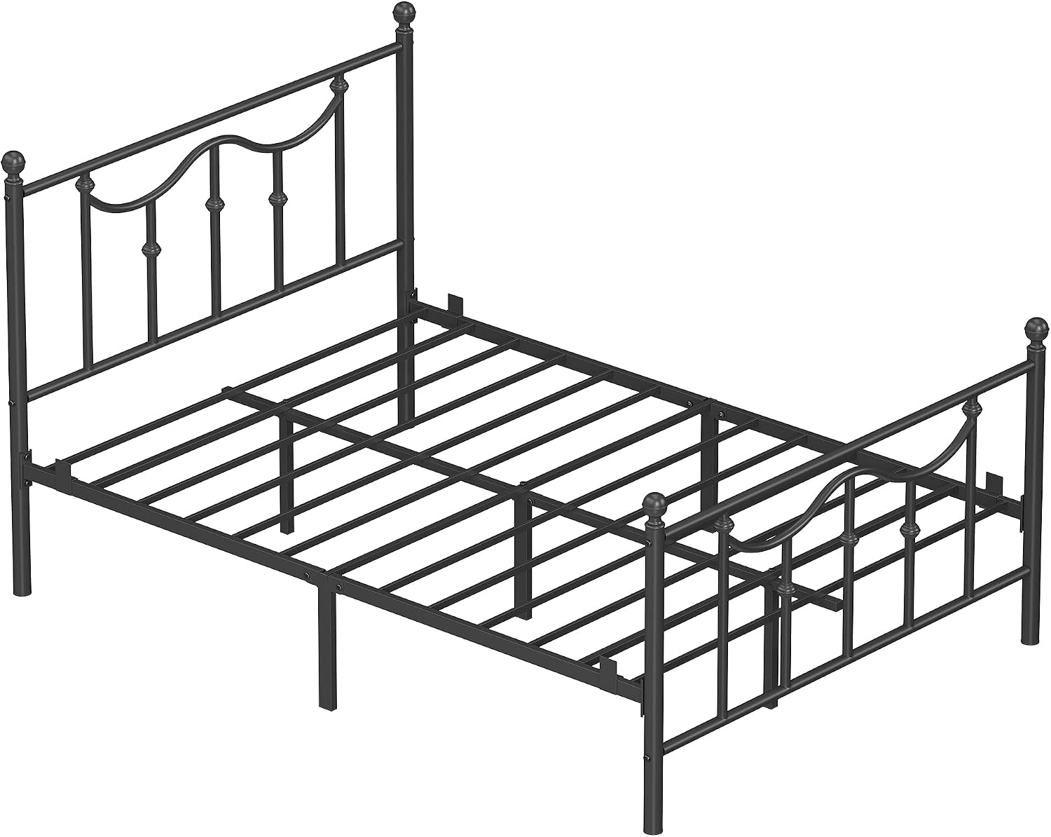 VASAGLE Full Size Metal Bed Frame with Headboard, Footboard, No Box Spring Needed Platform Bed, Under-Bed Storage, Victorian Vintage Style, Black URMB083B01