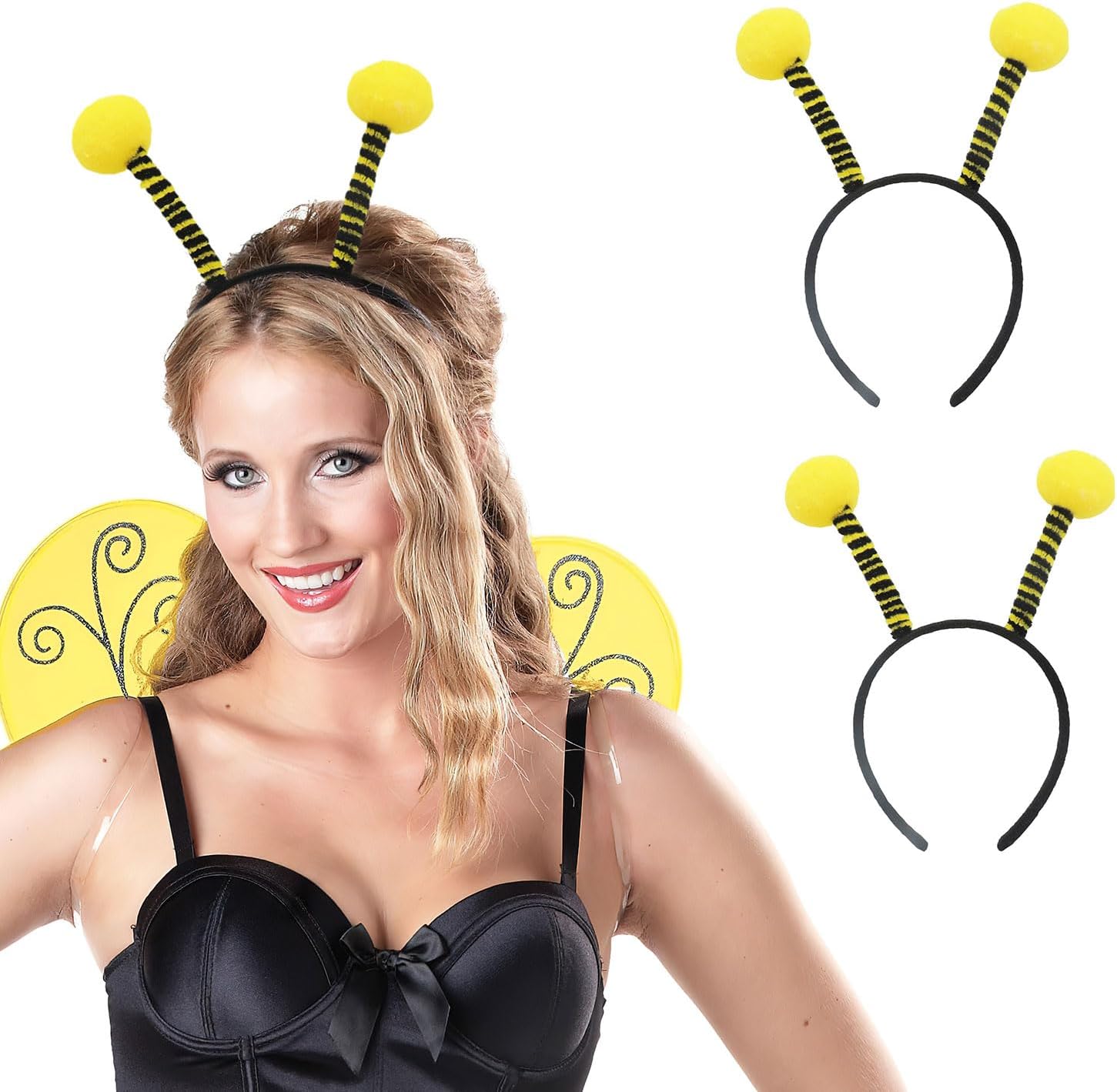 2 Pack Bee Tentacle Headbands,Cute Bee Headpiece Antenna Headband for Women Girls Halloween Christmas Costume Accessories