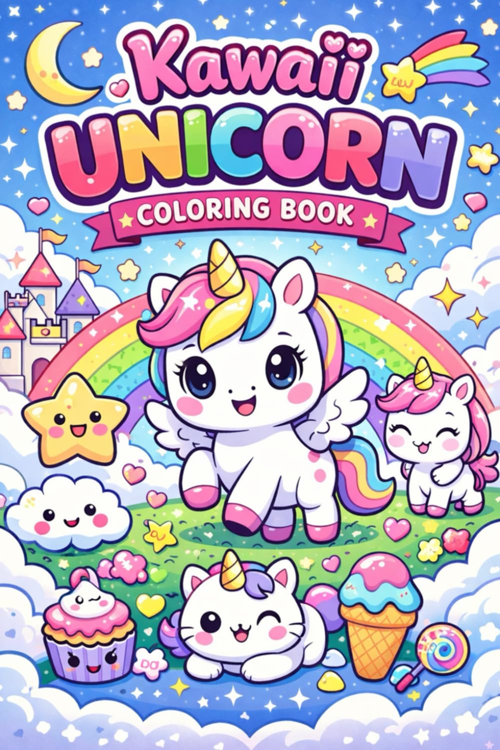Kawaii Unicorn Coloring Book: Cute and Easy Unicorn Coloring Pages for Kids