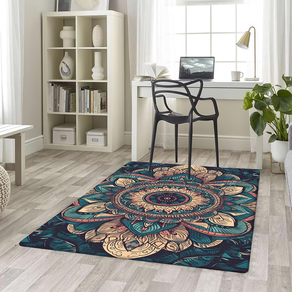 Hippie Mandala Rug - Bathroom, Kitchen, Living Room, Bedroom Decor - 4x6 Non-Slip Black and White