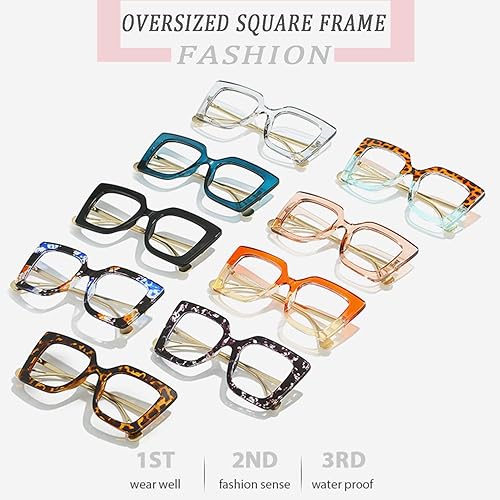 Miniatura 8 de Teumire Gafas cuadradas de gran tamaño con bloqueo de luz azul para mujer, gafas gruesas de moda con incrustaciones de perlas para el brazo,