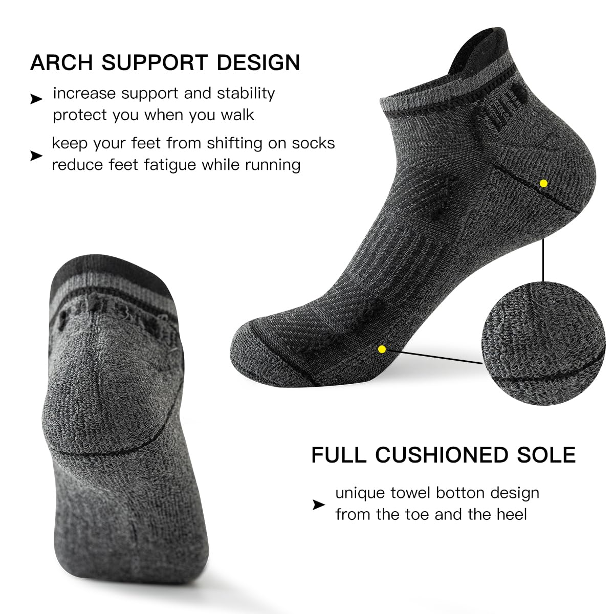 JOYNÉE 10 pares de calcetines deportivos transpirables para hombre, para entrenamiento, atletismo, correr, corte bajo, calcetines cortos