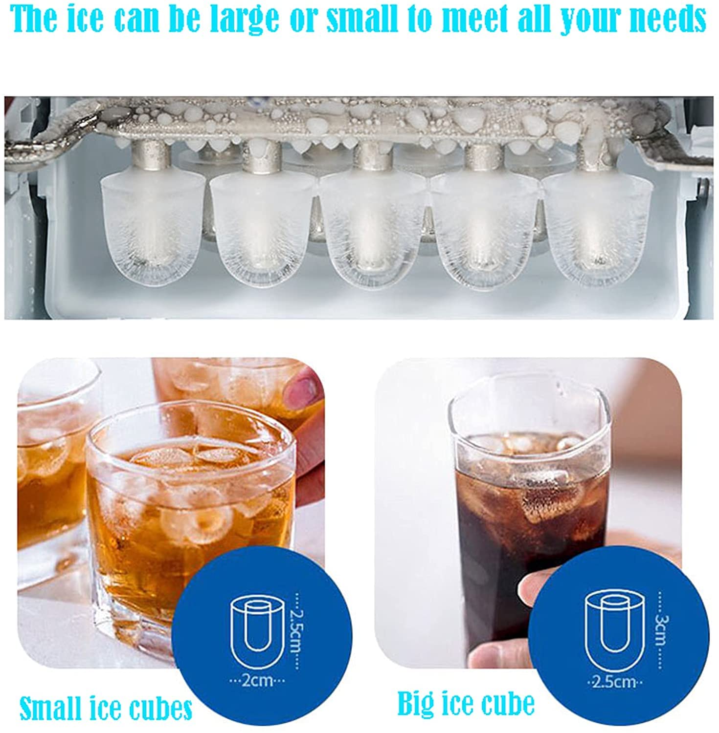 Máquina para hacer hielo portátil compacta, máquina para hacer hielo para refrigerador de encimera, máquina para hacer cubitos de hielo, bajo nivel de ruido para restaurantes, bares, casas y tien