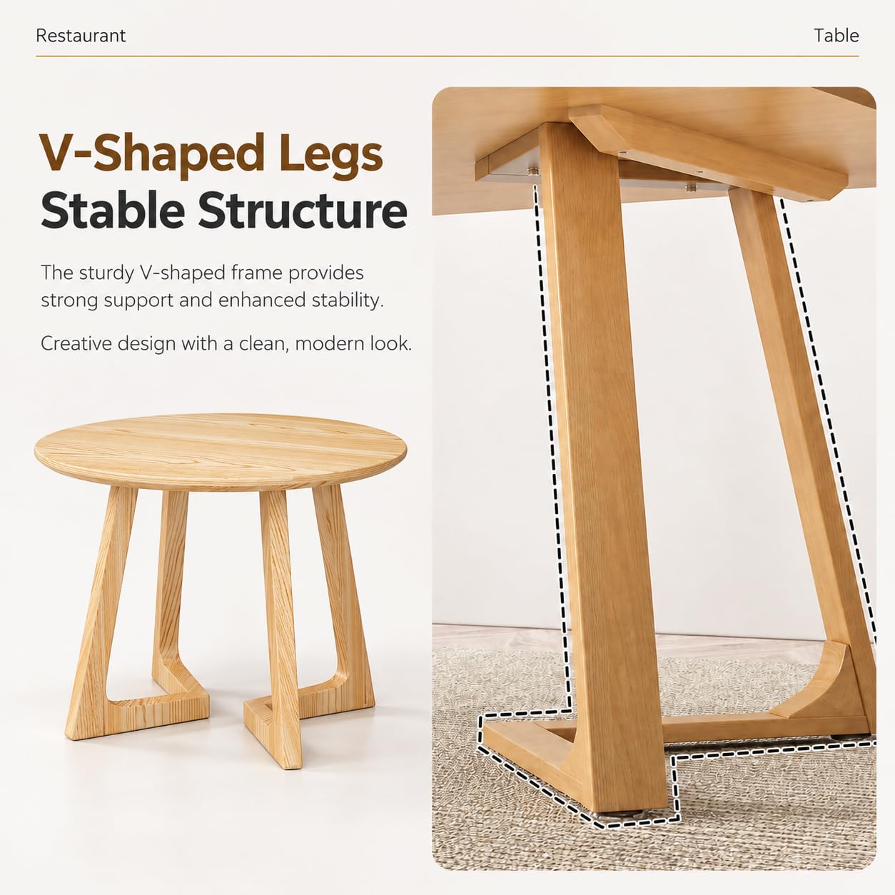 Table Ronde en Bois Massif,Petite Table à Manger Moderne du Milieu siècle