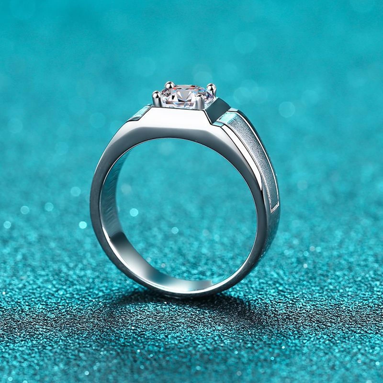 KnSam Anillo de boda de oro blanco de 14 quilates/18 quilates, joyas de oro auténtico, 0,5 quilates, diseño clásico, redondo, anillo de compromiso de diamante 750/585 para hombre, tallas 47-62