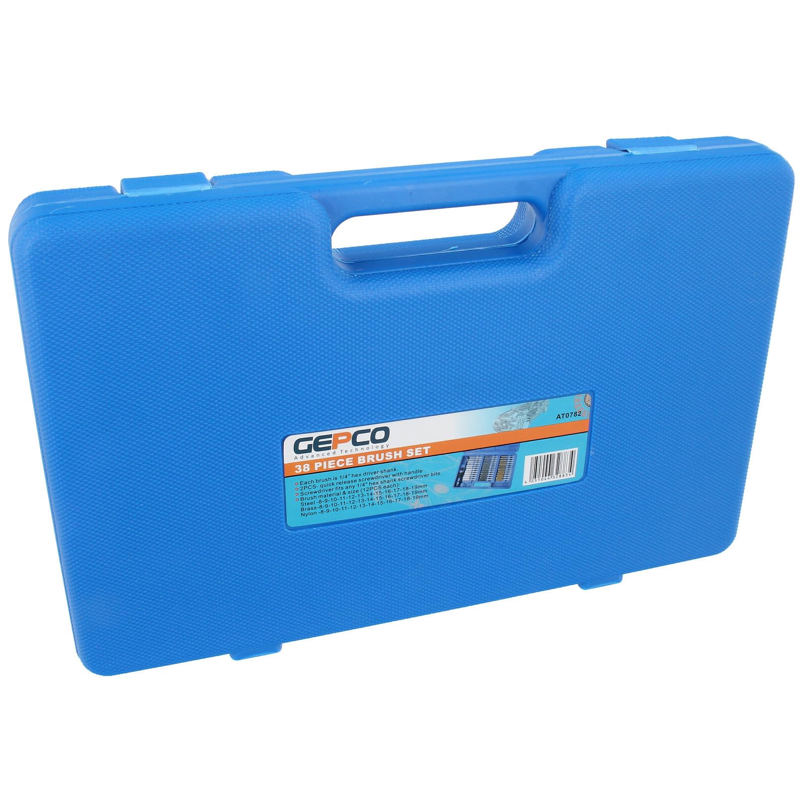 GEPCO 38-tlg. Rundbürsten Set | Nylon Stahl Messing Drahtbürsten | Reinigungsbürsten für Bohr- Akku- & Druckluftbohrer | Rohrreiniger | Bohrlochbürsten Entgraten Zylinder Rohre | 1/4" Schaft, Ø 8-19mm