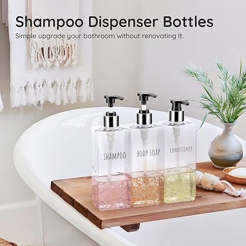 Miniatura 7 de Segbeauty Dispensador de jabón transparente, botellas de champú y acondicionador recargables de 16.9 onzas, dispensador cuadrado de plástico vacío