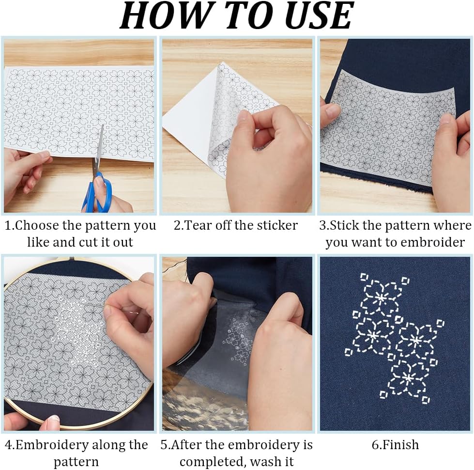FREEBLOSS 12Pcs A4 Size Sashiko Water Soluble Embroidery Stabilizers 8.3x11.8'' | Embroidery Stabilizer Adhesive Stick and Wash Away Embroidery Stabilizer Embroidery Transfer Patterns Sashiko Template
