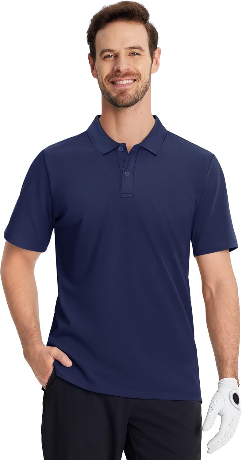 TACVASEN Polo Shirts for Men Short Sleeve Quick-Dry Breathable Pique Golf Polo Solid Cotton Polo T-Shirts