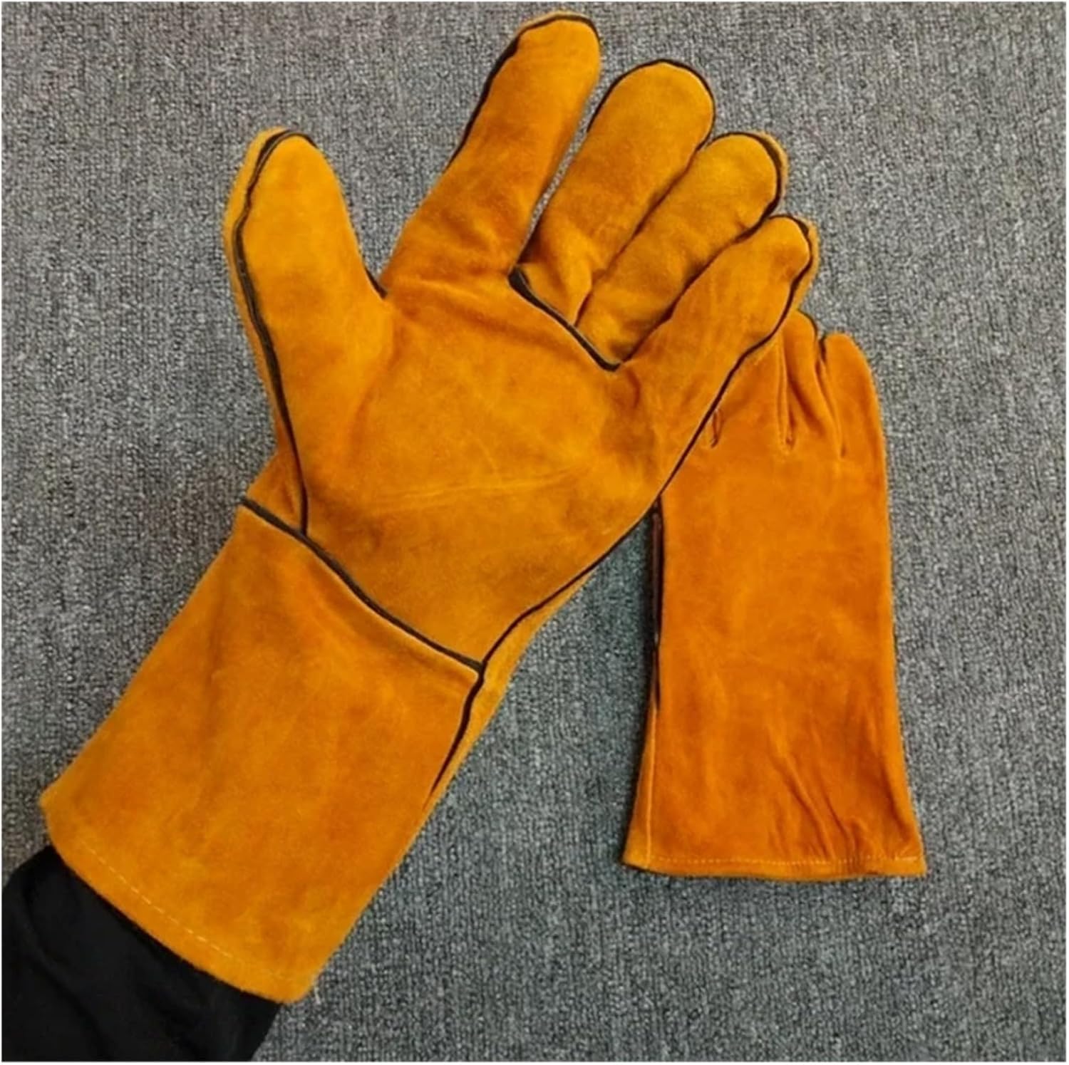 Welding Gloves Heat Fire Resistant Leather for BBQ Oven(E)