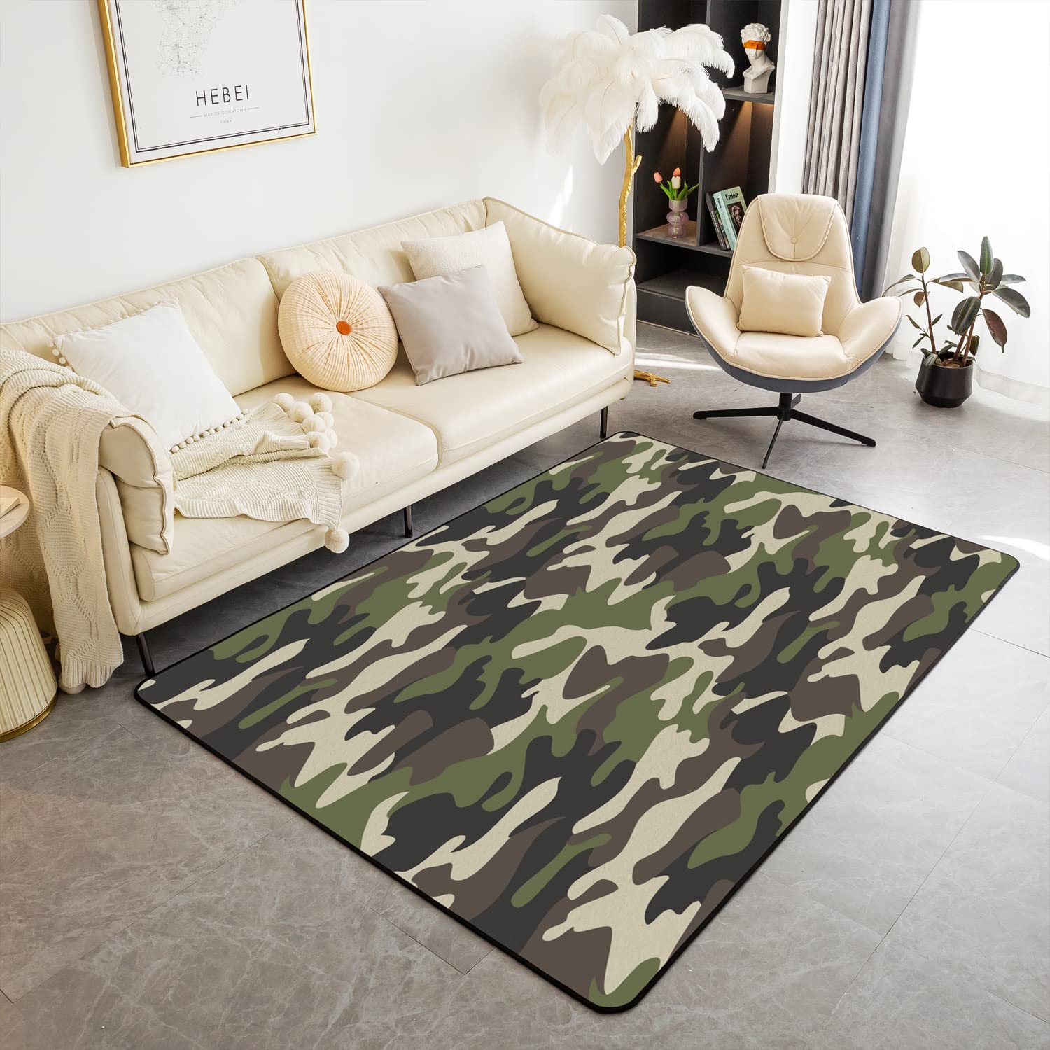 Tapis de couloir antidérapant style militaire vert 150 x 200 cm