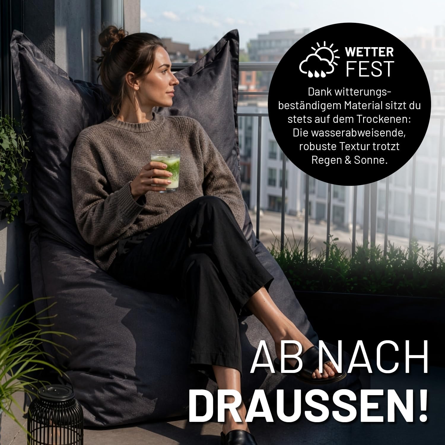 Lumaland Riesen-Sitzsack XXL 140x180 cm | Wasserfestes Indoor & Outdoor Liegekissen mit über 3 Mio. anpassungsfähigen EPS-Perlen | Bean Bag mit waschbarem Bezug [Anthrazit]