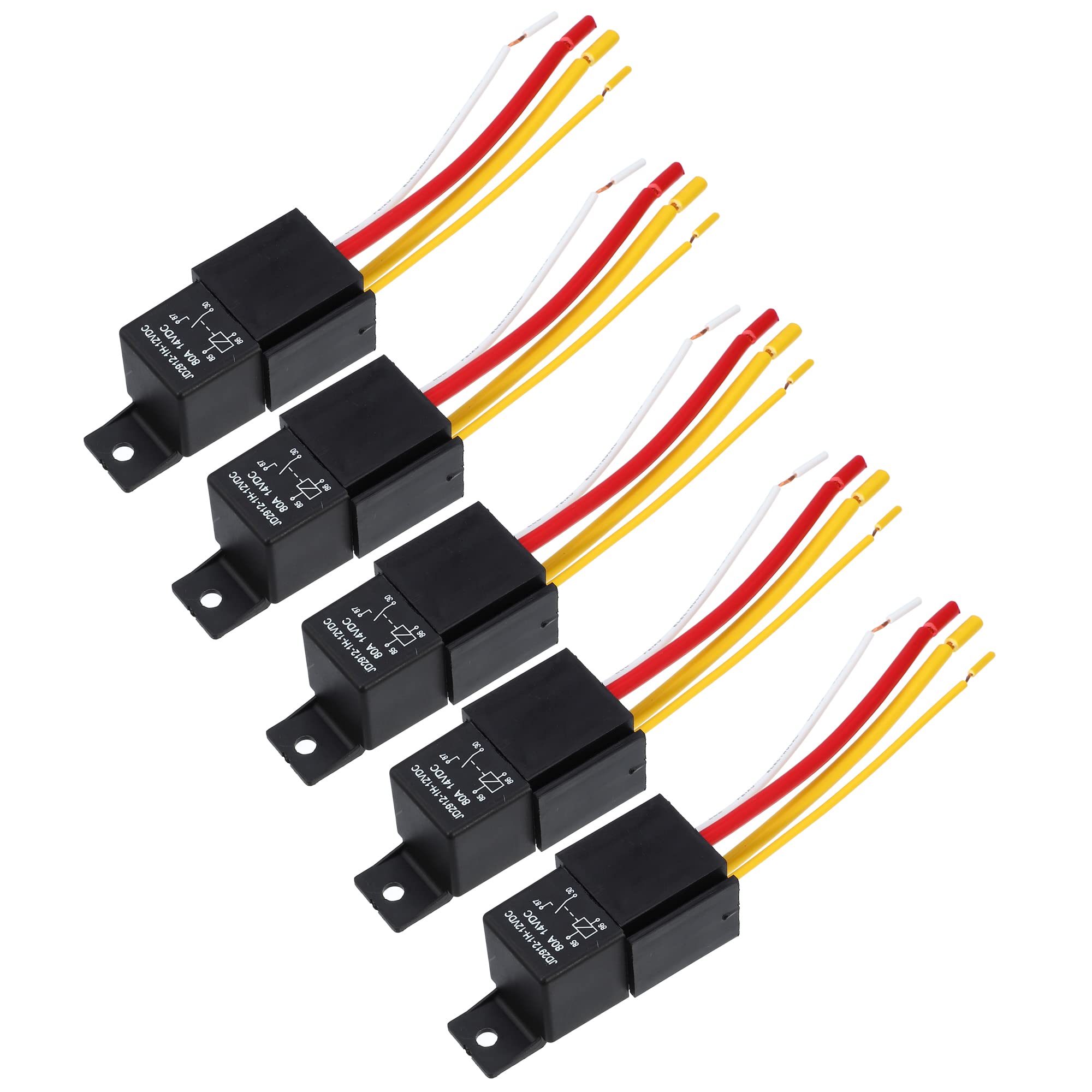 A ABSOPRO Relè Con Presa Cablaggio 5Pz Per Auto 12V 80Amp Modello JD2912 | Materiale: Plastica, Modello: JD2912, Temperatura: -30°C~+80°C, Applicazione: Ventole Elettriche, Elettrovalvole, Clacson