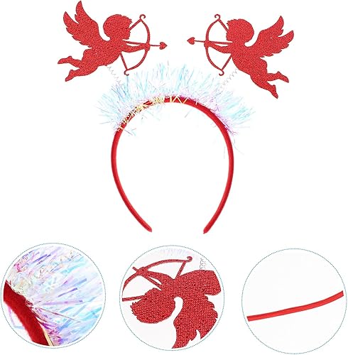 Miniatura 7 de Didiseaon Diadema de Cupido, 2 unidades, diadema de corazón con oropel para el día de San Valentín, corona de ángel para mujeres y niñas, tiara roja