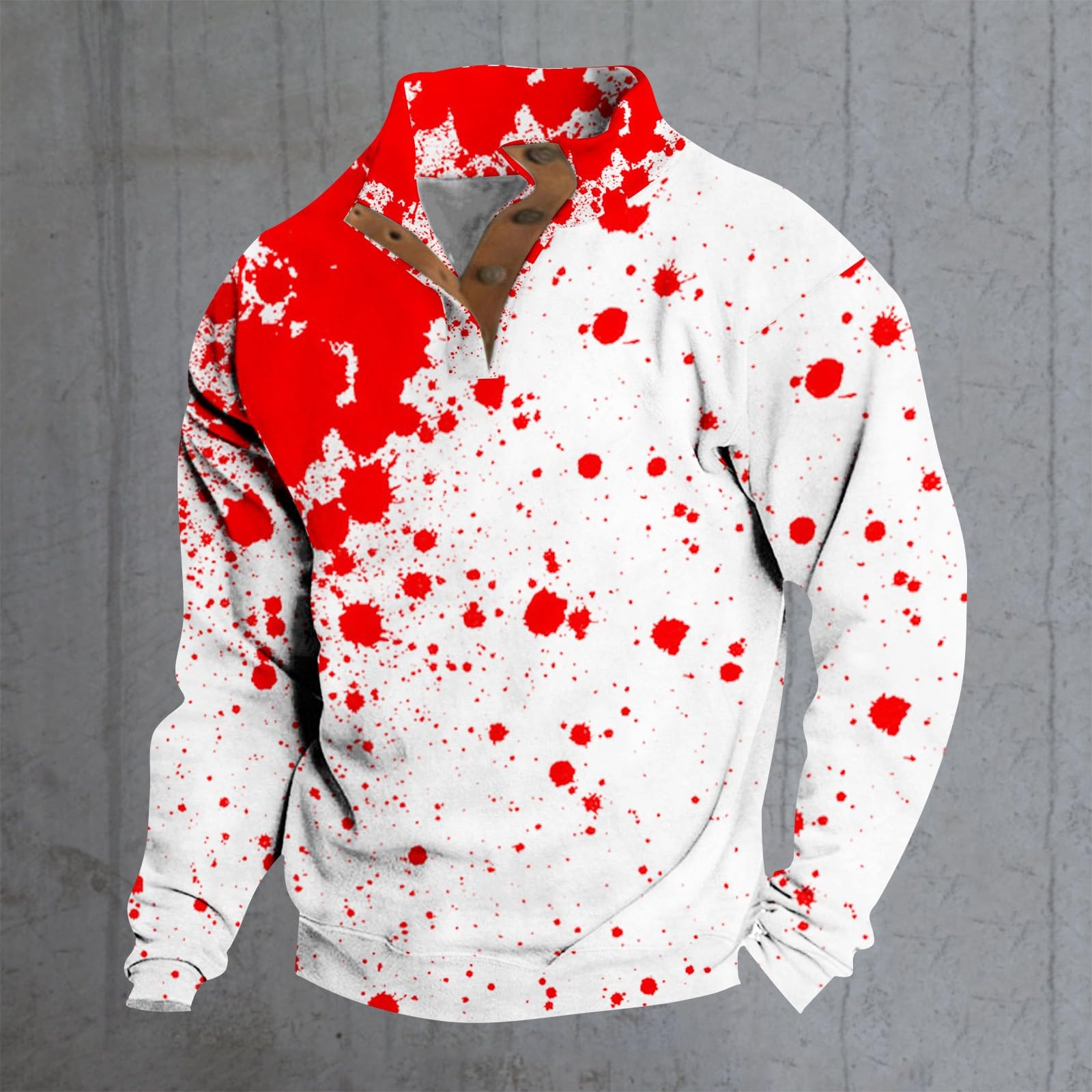Ropa Anti UV Hombre Sudadera Sin Capucha con Cuello Levantado Y Botones Informales Estampado De Halloween Manga Larga para Primavera Otoño Original Moto Protecciones Entrenamiento Boxeo