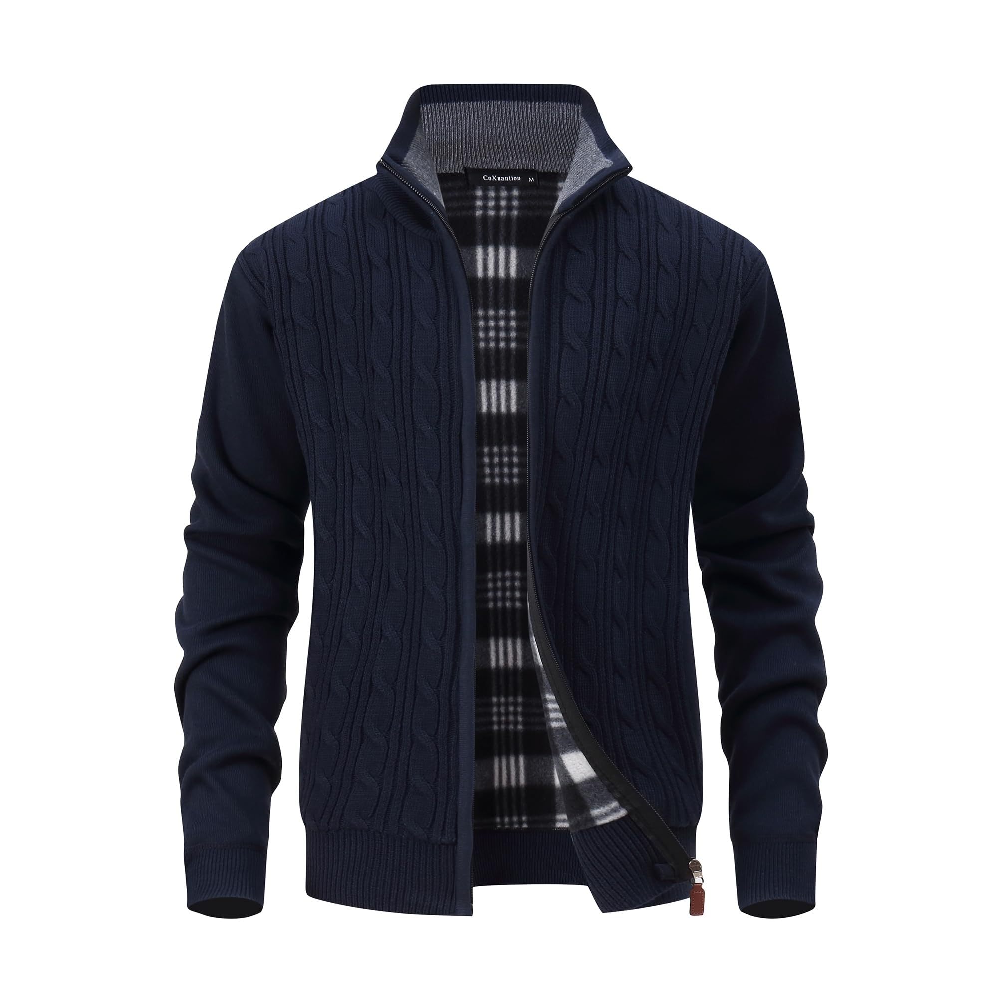 Cardigan da Uomo Maglione Invernale Stand Colletto Cardigan Imbottito Felpa Cappotto Lavorato a Maglia con 2 Tasche Maglione Manica Lunga Giacca Casual con Cerniera Intera