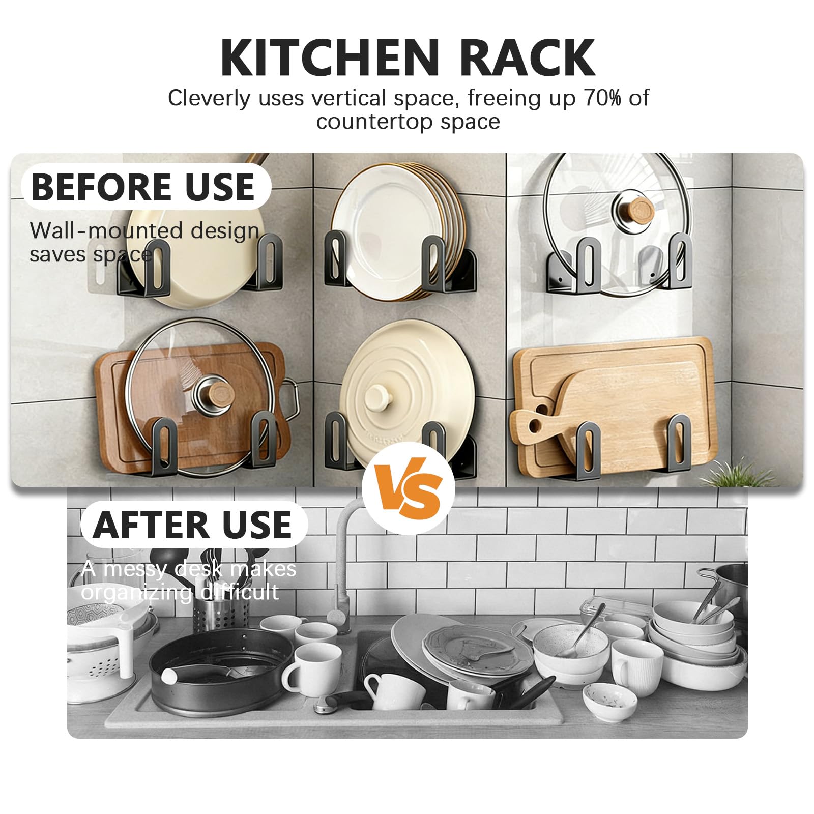 Support Planche A Decouper 8 Pièces Porte Couvercle Cuisine Range Couvercle Casserole Autocollant Pour Organiser Votre Cuisine, Votre Salle De Bain Et Votre Salon