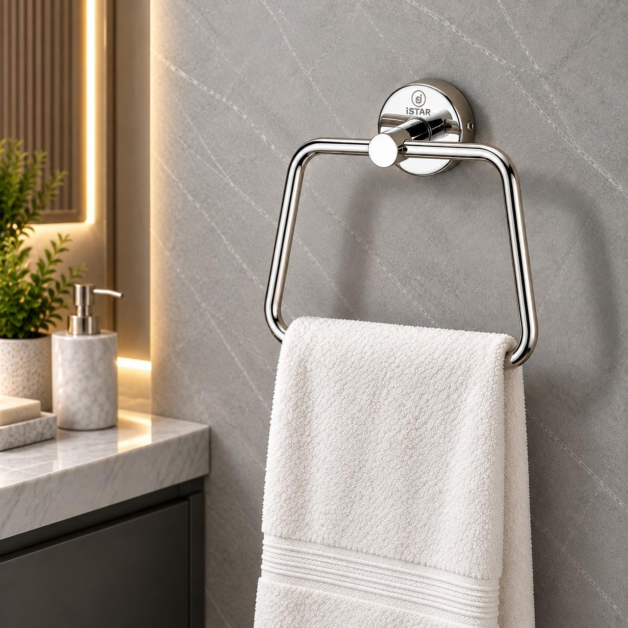 iSTAR Towel Ring for Wash Basin | Stainless Steel Towel Ring/Napkin Holder for Bathroom & Kitchen – Wall Mounted Towel Stand/Hanger with Chrome Finish (Pack of 1)