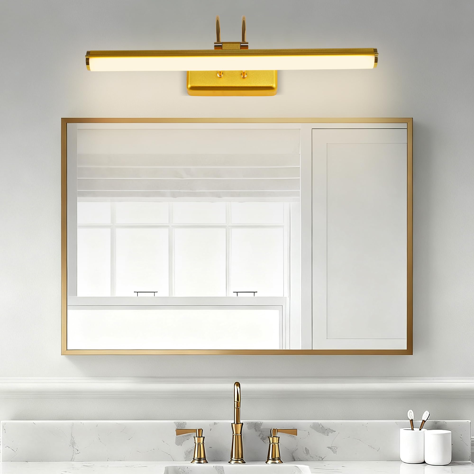 Lampada a Specchio da Bagno 42 cm LED Oro, Lampada da Parete Orientabile 12W IP44 Impermeabile, Moderna per Cucina Armadio