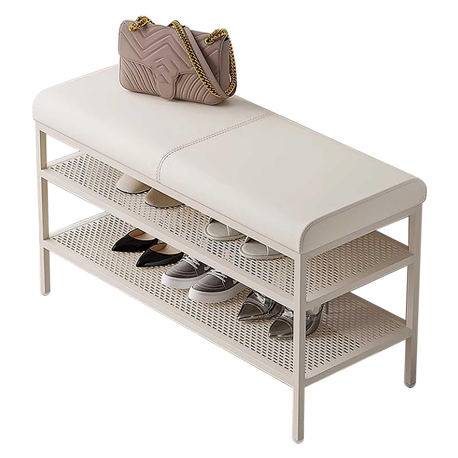 Organiseur de chaussures gain de place avec assise confortable en métal blanc