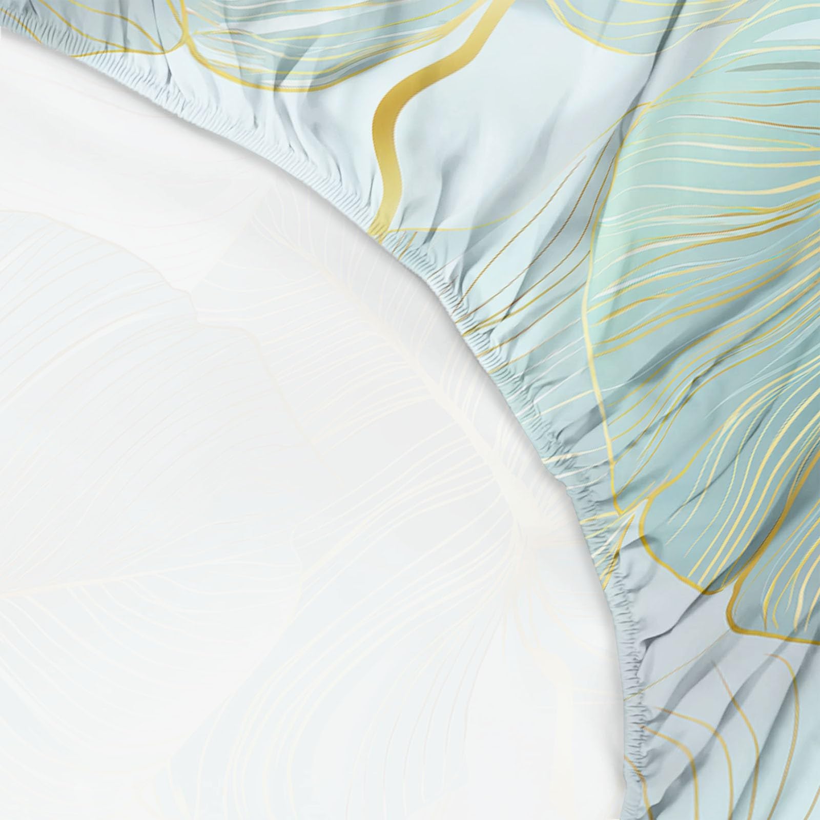 Sábana bajera de microfibra suave, 180 x 200 cm, hojas de Monstera Aux Luxueuses Línes Doradas, funda de colchón transpirable, antideslizante, con 2 fundas de almohada, gran gorro de 30 cm, color