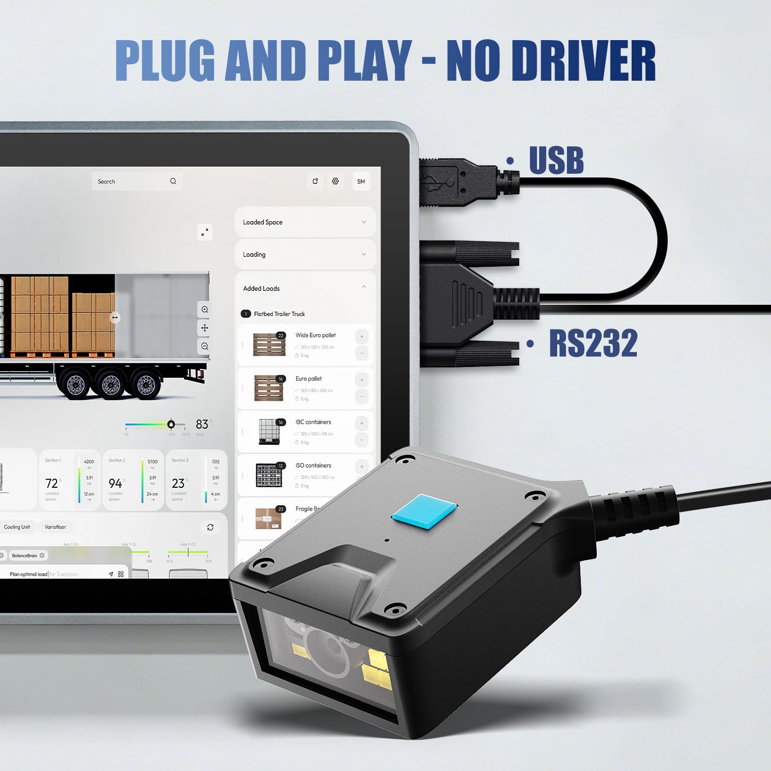 NetumScan RS232 - Scanner di codici a barre cablato per codici 1D/2D industriali POS | Legge PDF417/QR/DataMatrix, compatibile con Windows, Mac, Linux, per convogliatore, magazzino, logistica e cassa NS-91(RS232)