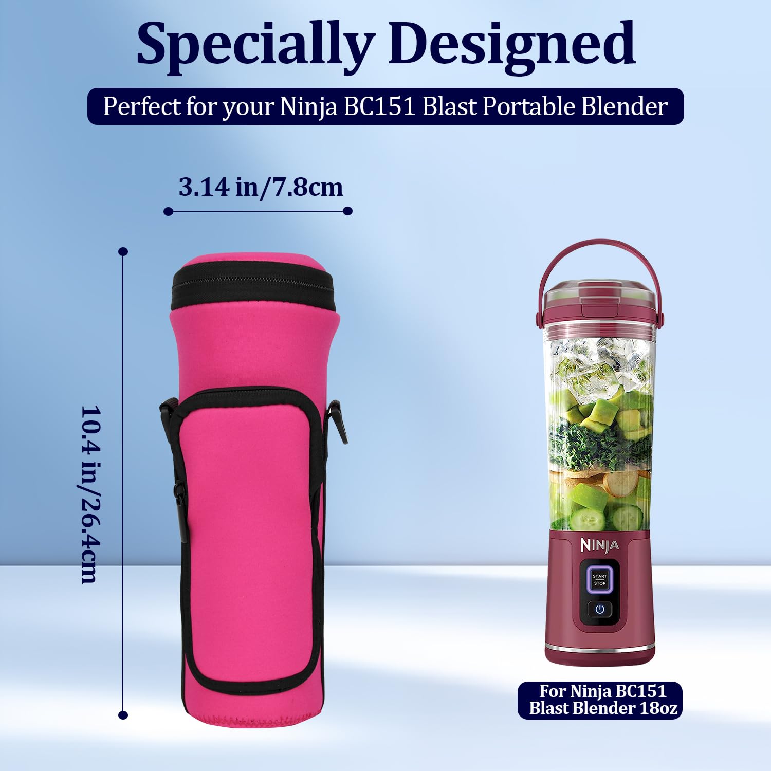 Nueness-Ror Portable Blender Carrying Case with Lid for Ninja BC151 Blast Portable Blender, Flip Travel Insulated Sleeve with Adjustable Crossbody Strap and Accessory Pocket (Red)