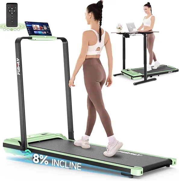 FUNMILY Walking Pad Treadmill with Incline, Foldable Treadmills for Home Office, Portable Walking Pad 300lbs Capacity, Remote Control, Led Touch Screen, 2s Folding Treadmill
