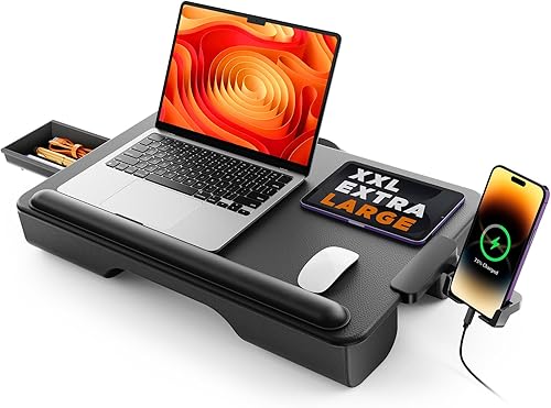 Miniatura 9 de SAIJI Escritorio de regazo para laptop, escritorio portátil para cama – Se adapta a laptops y MacBook de hasta 17 pulgadas, mesa ligera con cajón