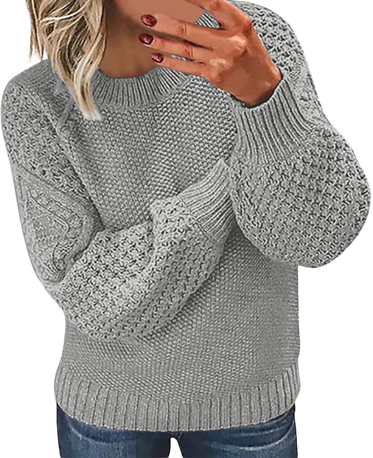 HOTYD Cable Knit Sweaters for Women Crewneck Long Sleeve Solid Color Loose Fit Pullover Sweater Fall Fashion Outfits 2025
