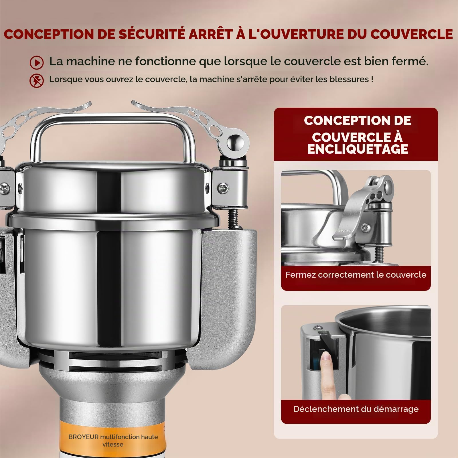 Moulin Céréales Grains électrique 150g,Broyeurs à Grains Haute Vitesse 220 V, Herb Moulin à Farine électrique mit 3 Lames, pour Herbes/Épices/Noix/Céréales Maison