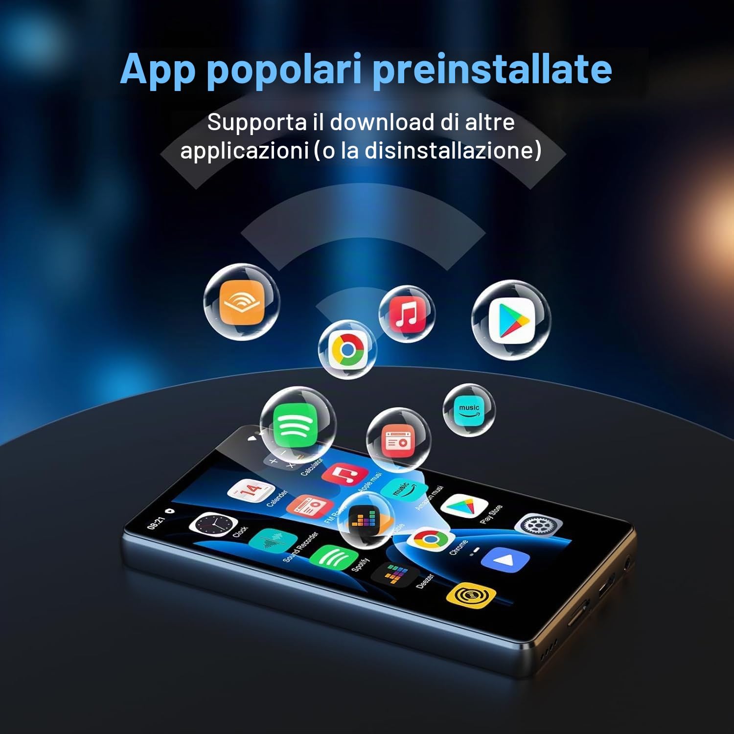 Reproductor MP3 SWOFY 80GB con Bluetooth, WiFi, pantalla táctil 4", mp3/mp4 lettore musicale, Android compat. con Spotify (mp3), Pandora, Amazon Music, Libby, Audible, navegador, expansión 1TB (negro)