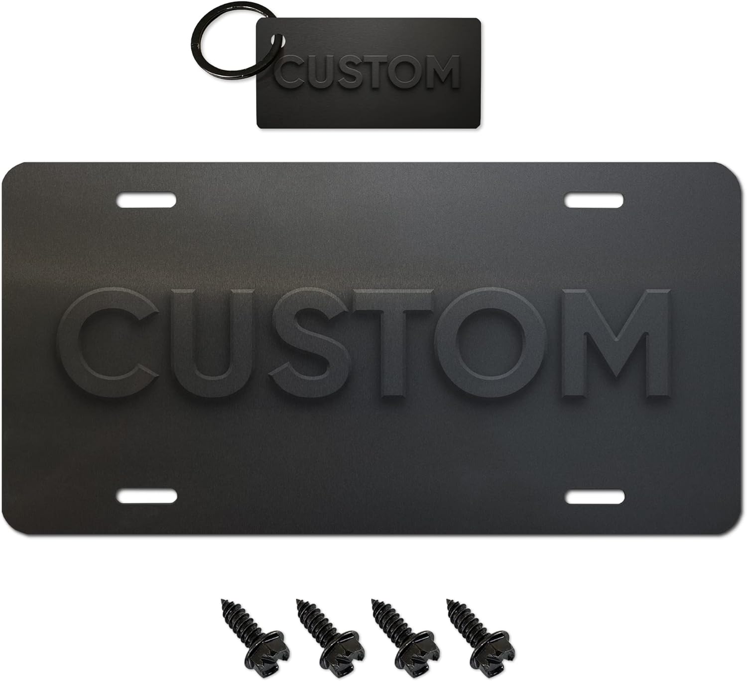Custom Name License Plate + 4 Black License Plate Screws