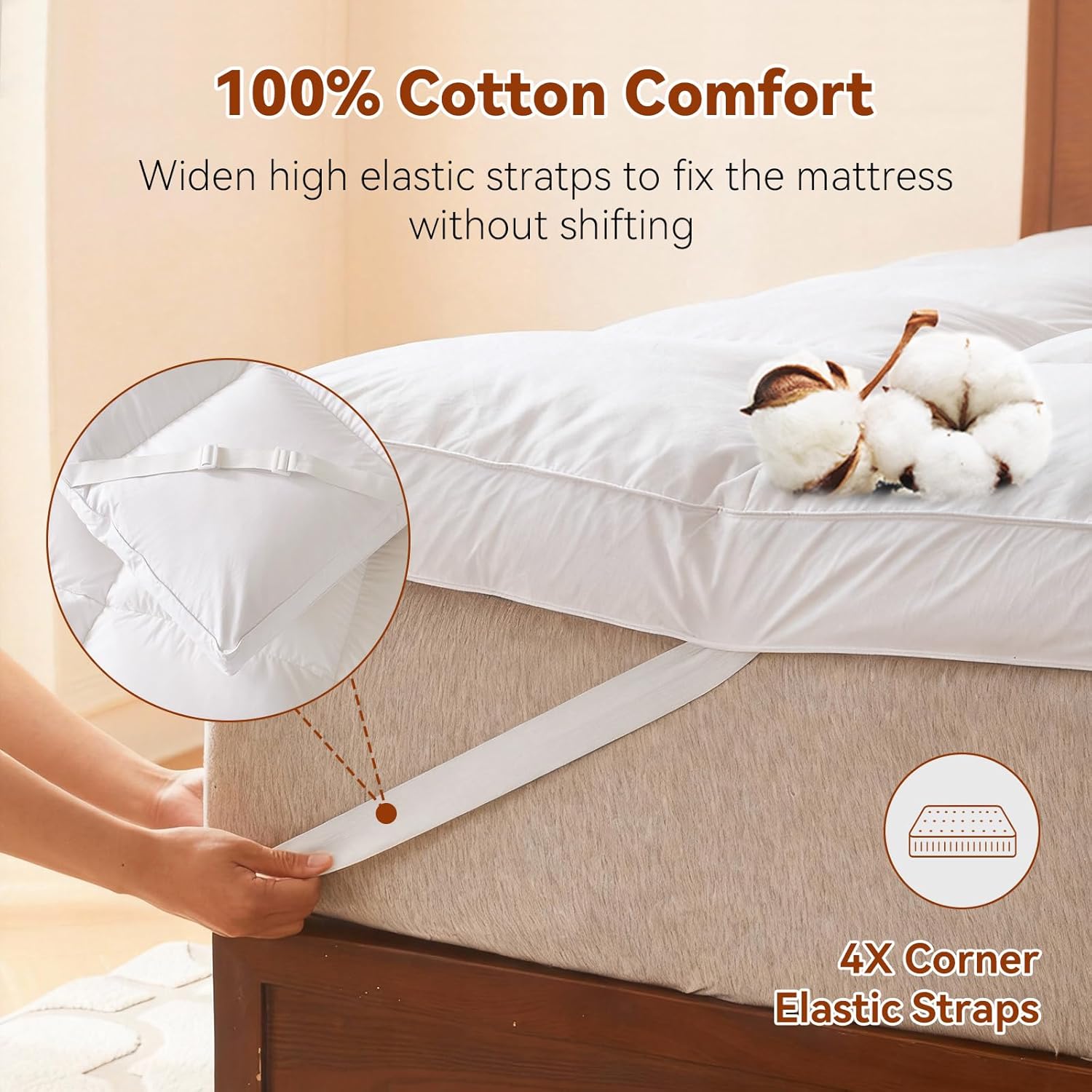 3 Inch White Goose Feather Mattress Topper,King Feather Bed Topper,Mattress Cover with Straps,Ultra Soft Pillowtop,100% Cotton Fabric(78”x80”)