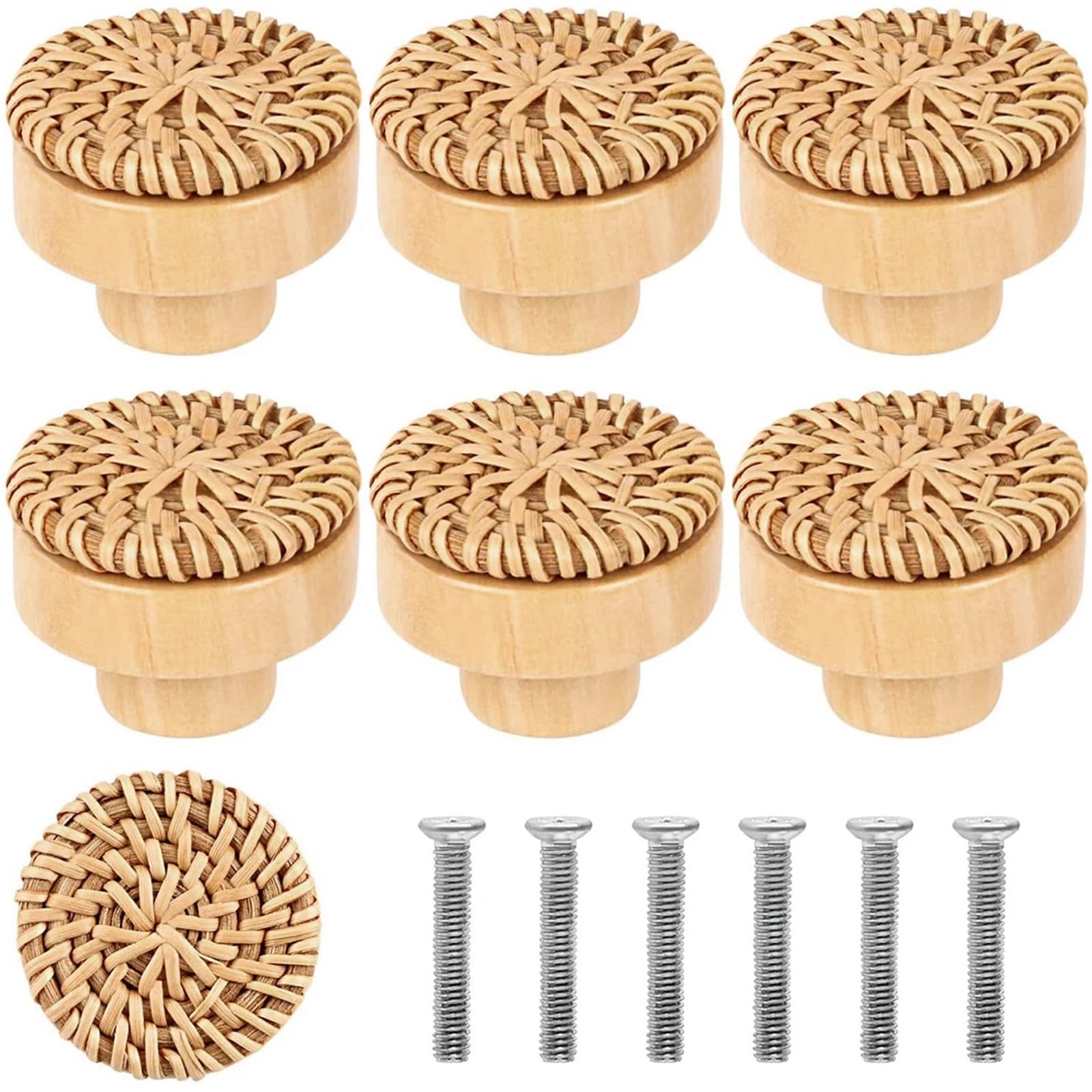 Lsnnmu One Color 12Pcs Rattan Handles Furniture Cabinet Knobs Vintage Dresser Pulls Handmade Woven Kitchen Drawer Cupboard Handle For Home